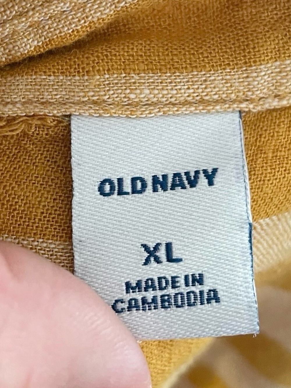 Old Navy Linen Blend Popover Tunic Top Mustard Stripe Relaxed Fit Shirt Coastal - Picture 4 of 5